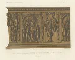 Italian Carved Chest, Certosa di Pavia, Antique Print, 1851