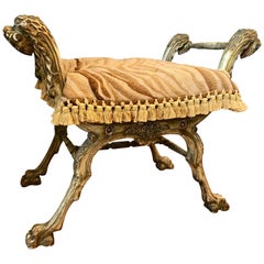 Antique Italian Carved Curule Bench