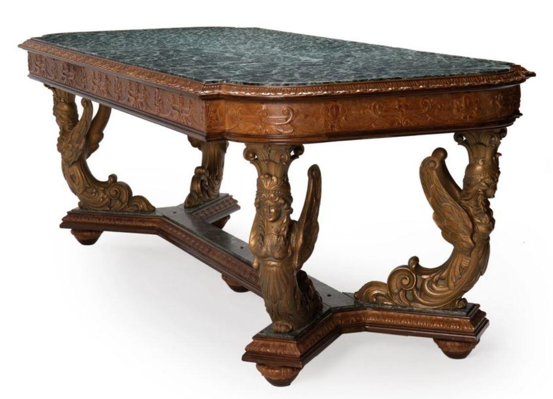 Italian Carved Dining Table with Verde Green Marble Top 6