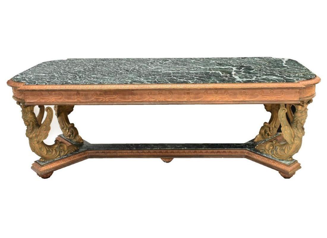 20th Century Italian Carved Dining Table with Verde Green Marble Top