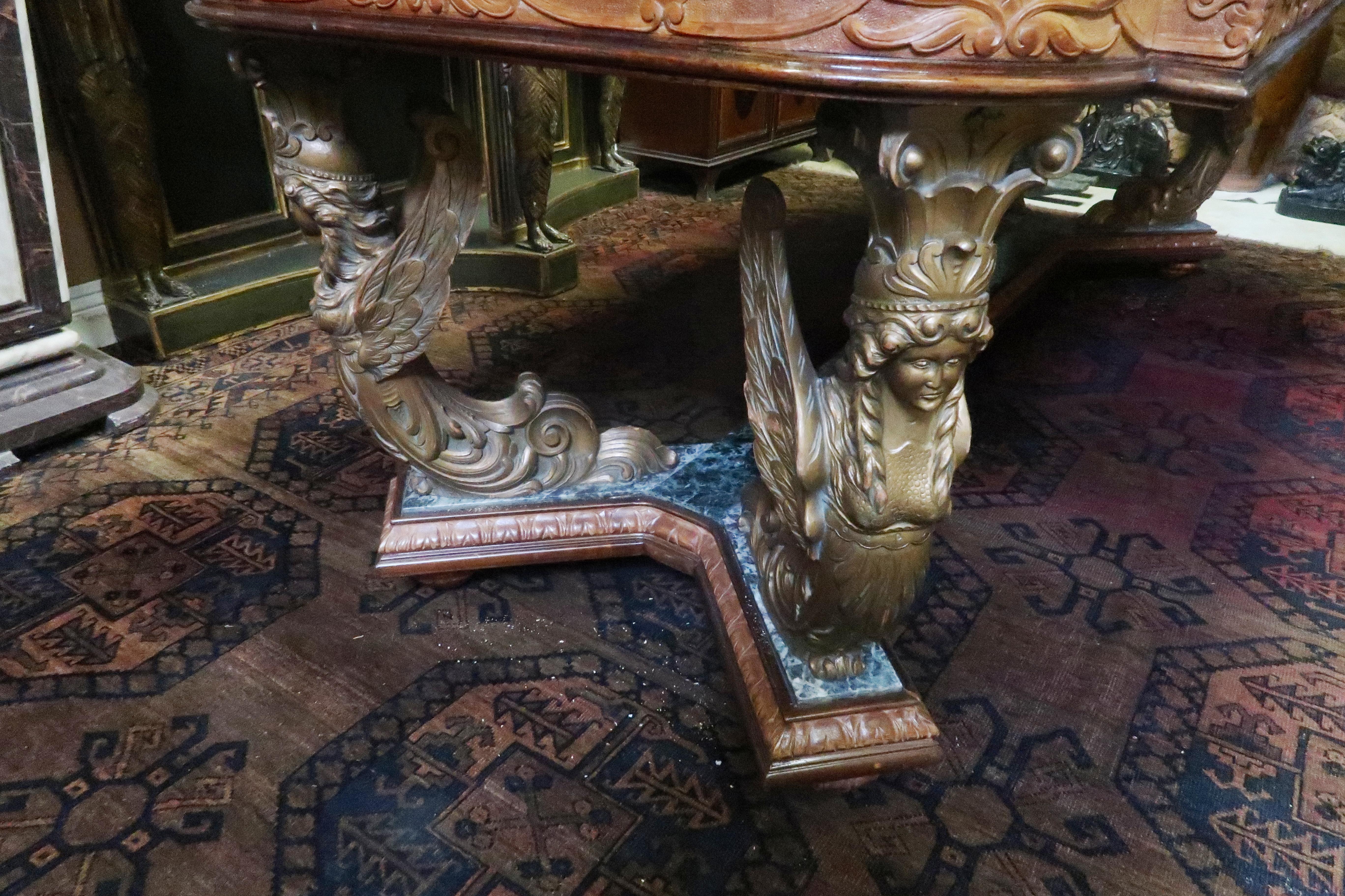 Italian Carved Dining Table with Verde Green Marble Top 2