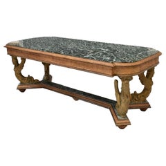 Italian Carved Dining Table with Verde Green Marble Top