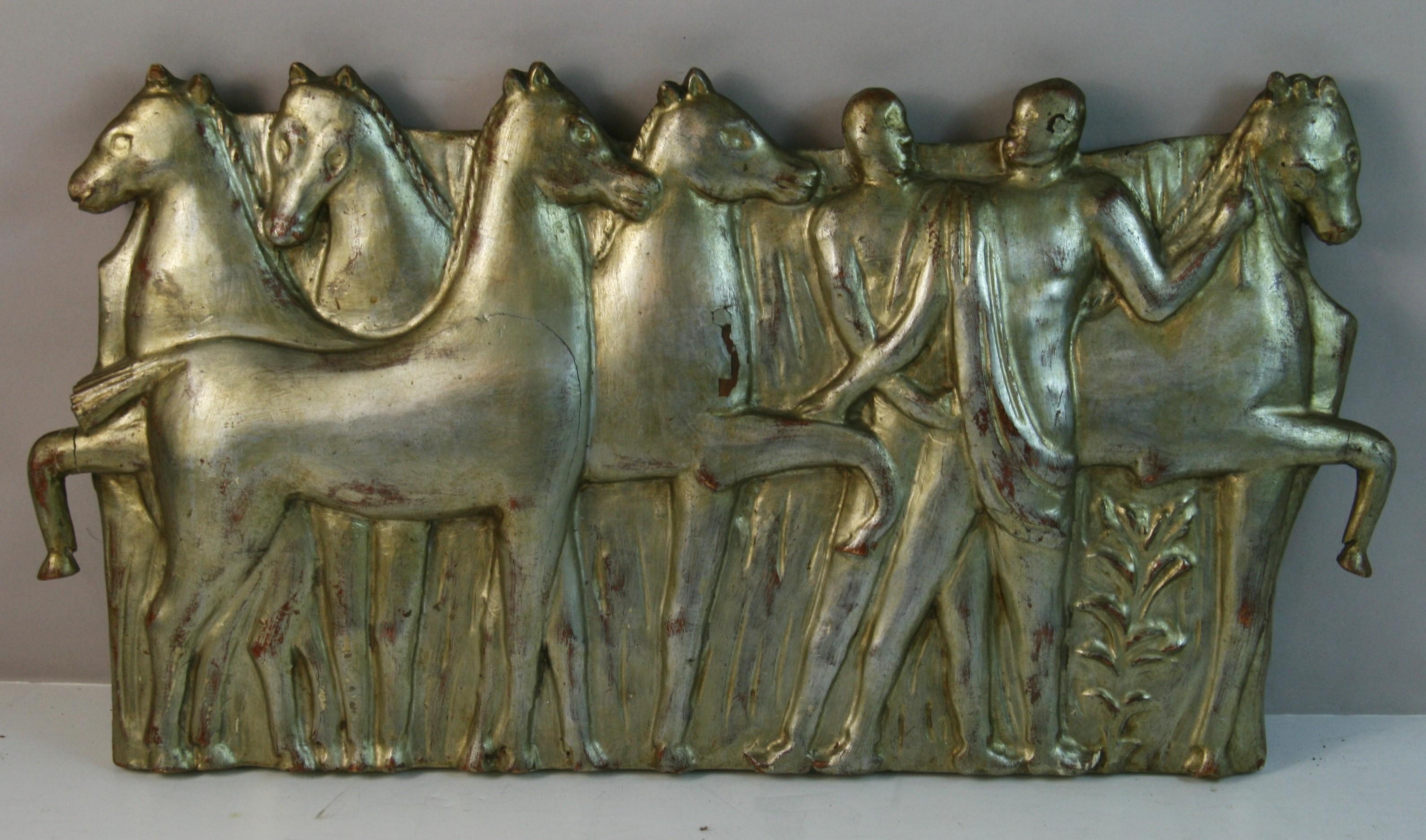 5220 Italian hand carved wood equestrian wall sculpture