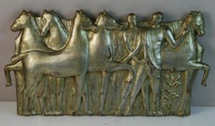Italian Carved Equestrian Silvered Hand Carved Wood Relief Wall Sculpture