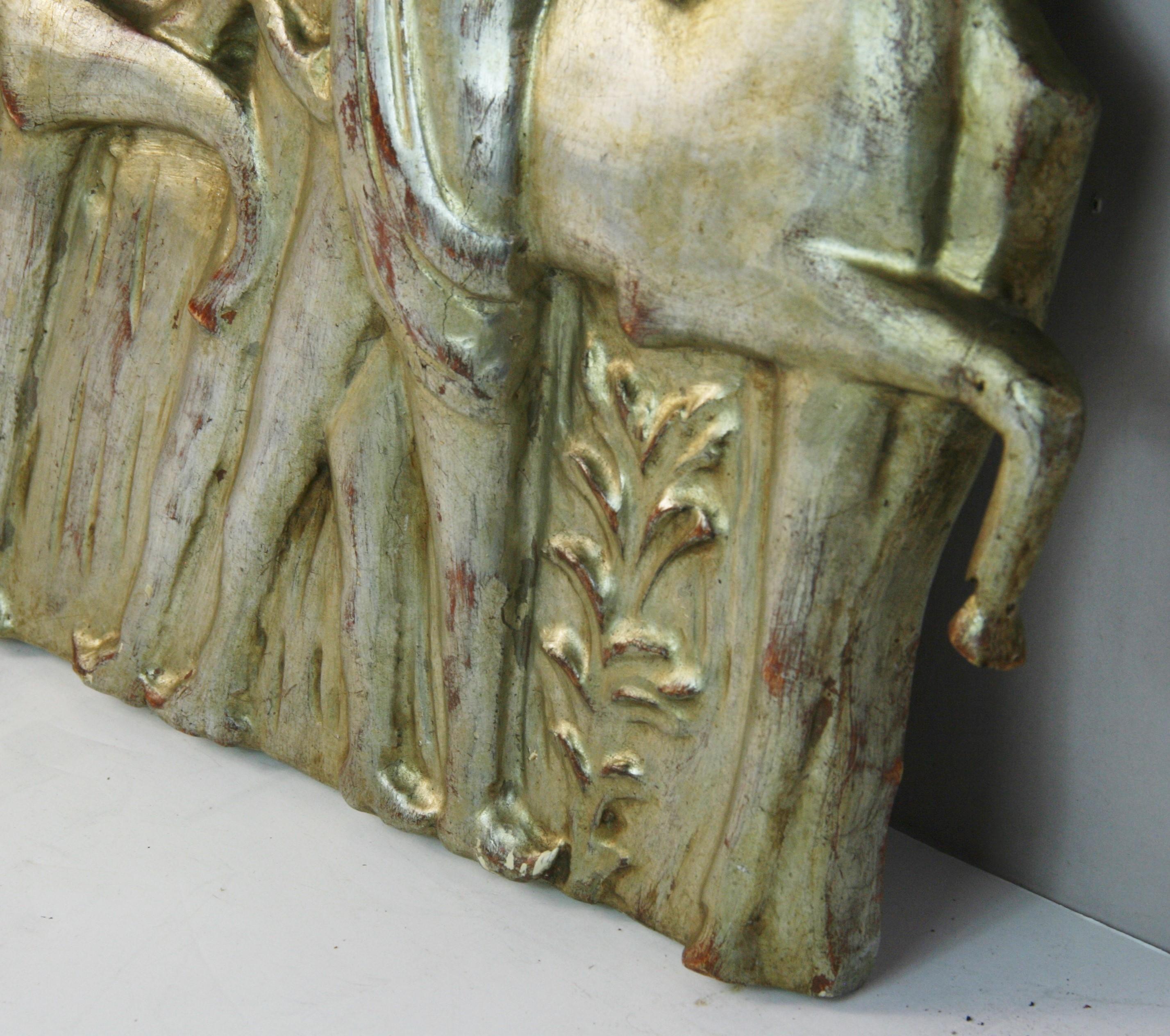 Italian Carved Equestrian Silvered Hand Carved Wood Relief Wall Sculpture For Sale 4