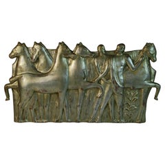 Italian Carved Equestrian Silvered Hand Carved Wood Relief Wall Sculpture