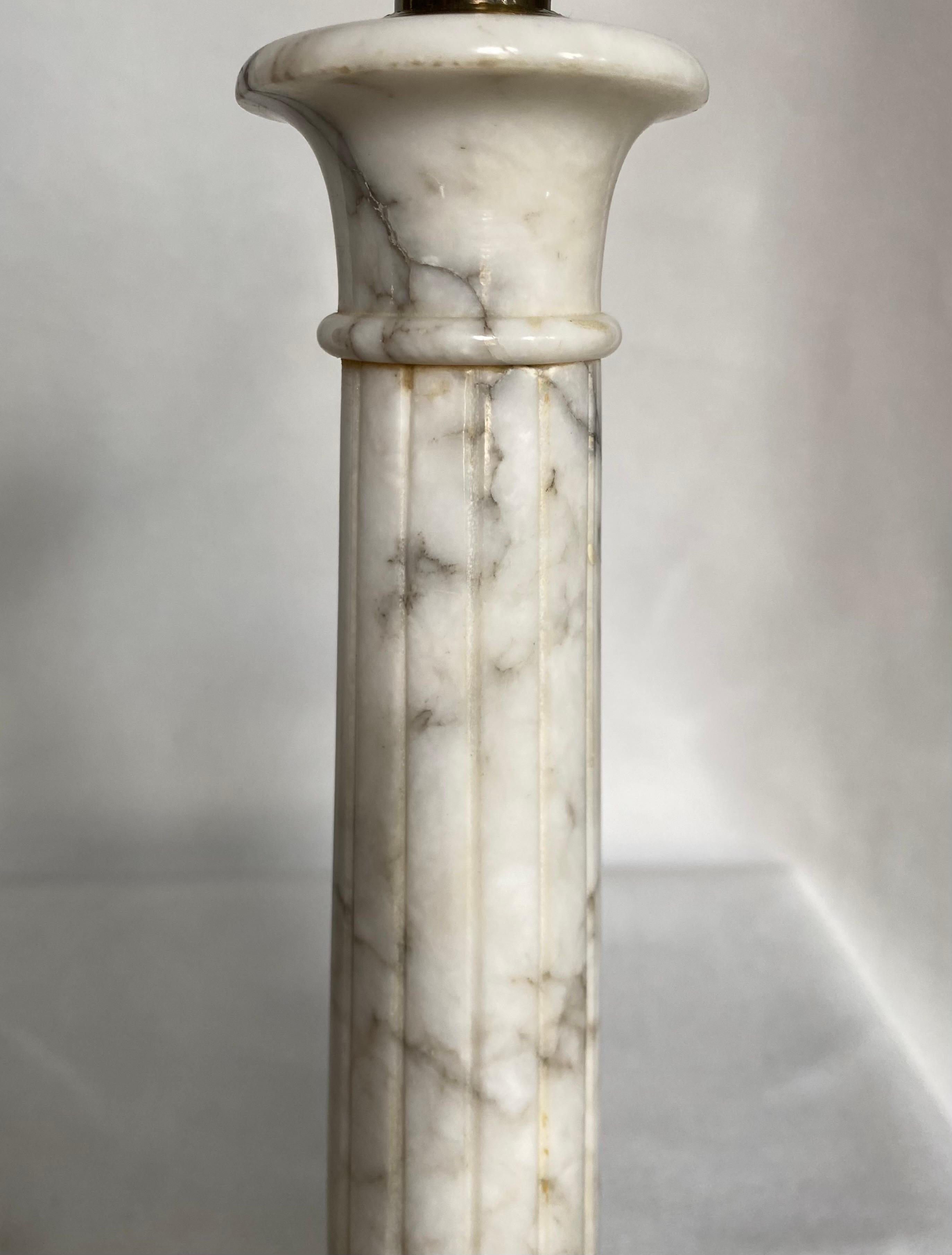 Italian Carved Fluted Column Marble Urn Table Lamps, Pair 2