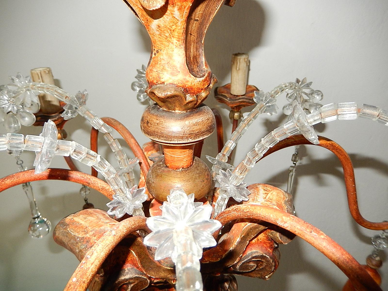 Italian Carved Genovese Wood Tassels Crystal Chandelier, circa 1900 For Sale 8