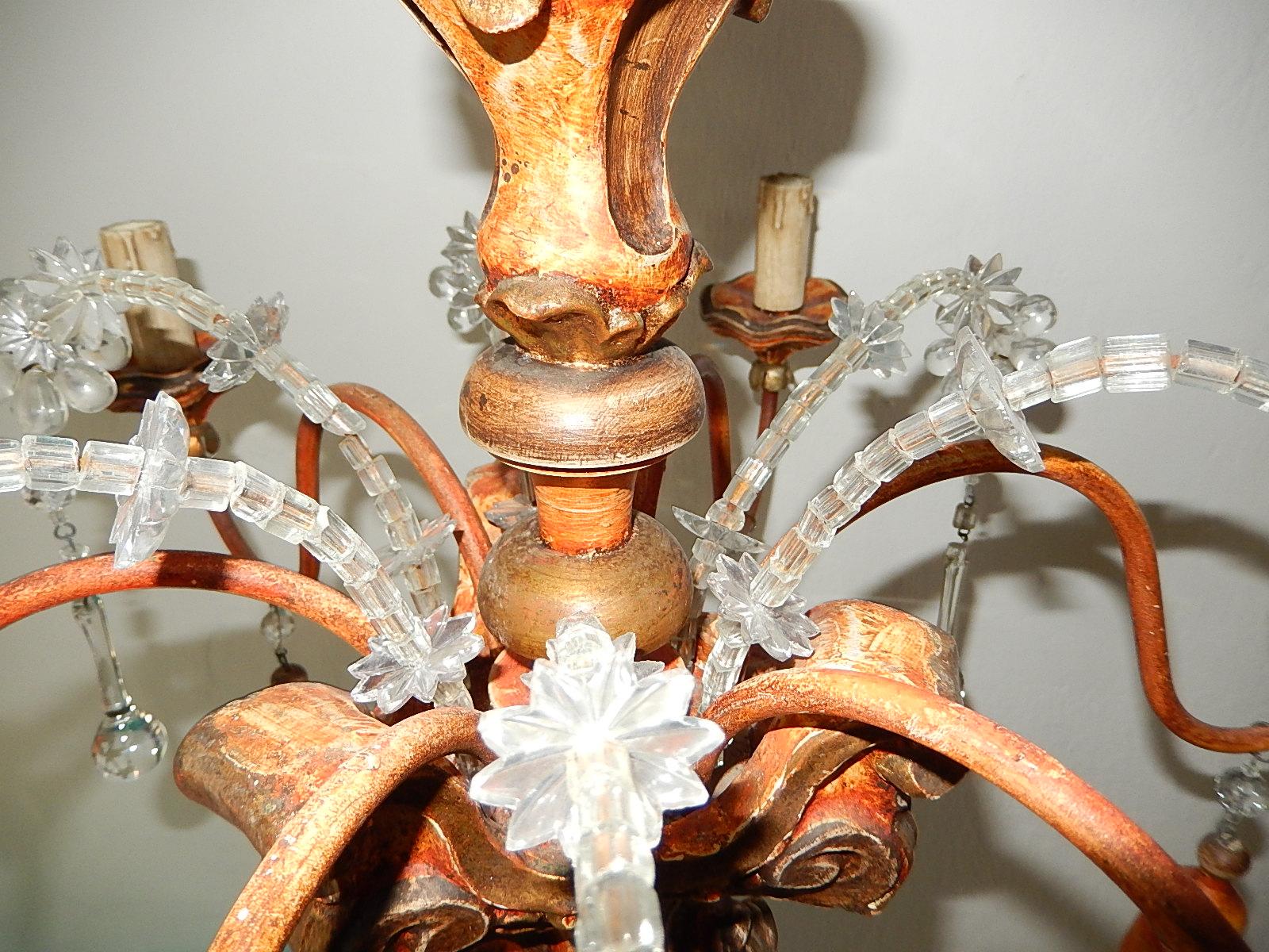 Lampadario italiano in legno genovese intagliato con nappe di cristallo, circa 1900 in vendita 8