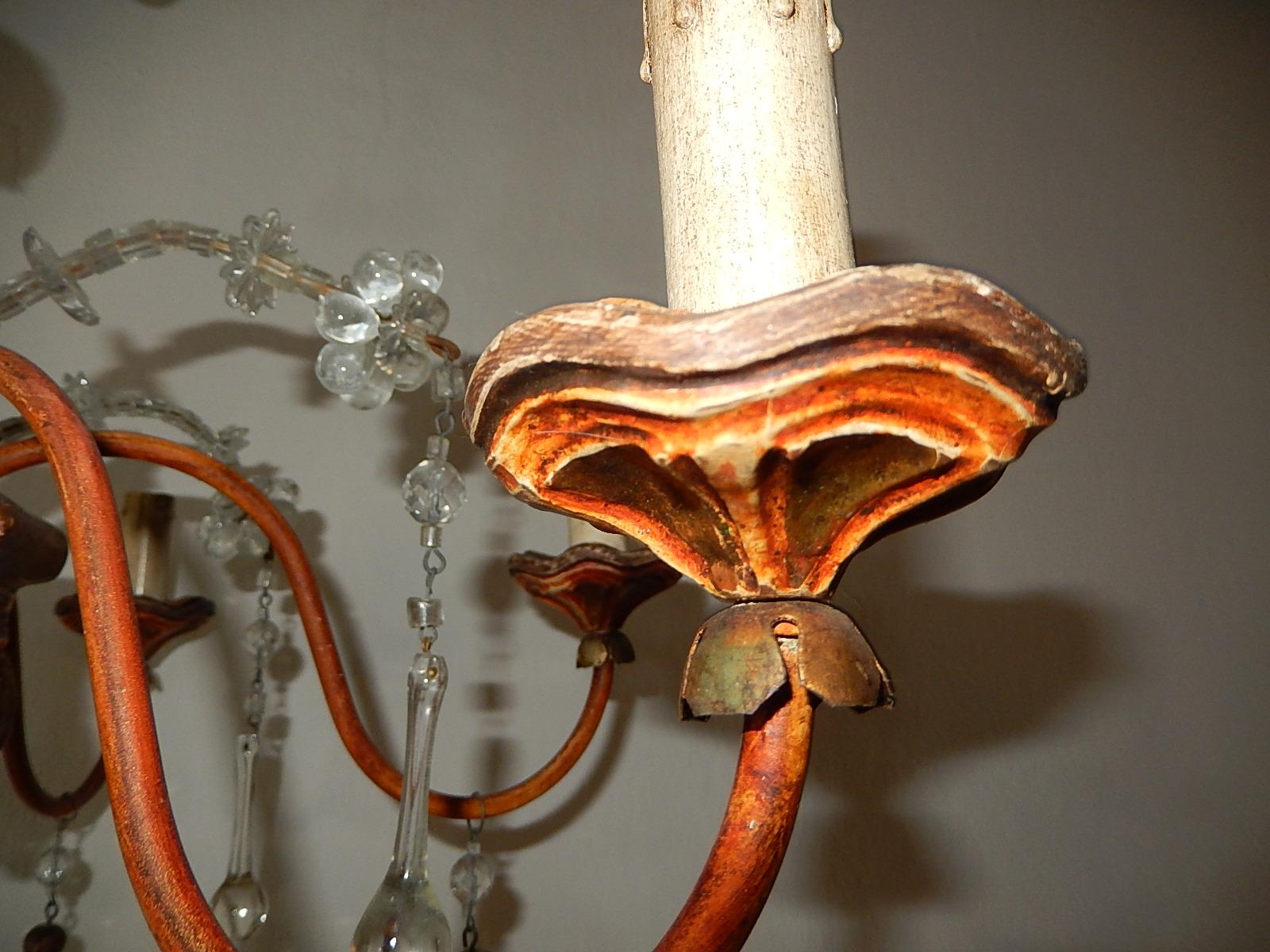 Lampadario italiano in legno genovese intagliato con nappe di cristallo, circa 1900 in vendita 5
