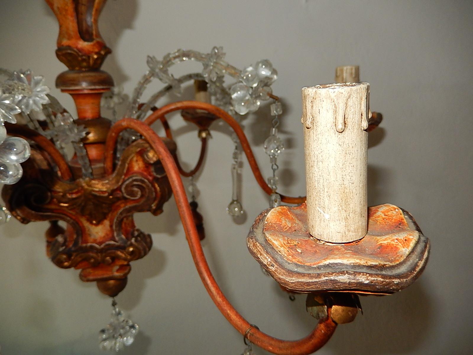 Italian Carved Genovese Wood Tassels Crystal Chandelier, circa 1900 For Sale 6