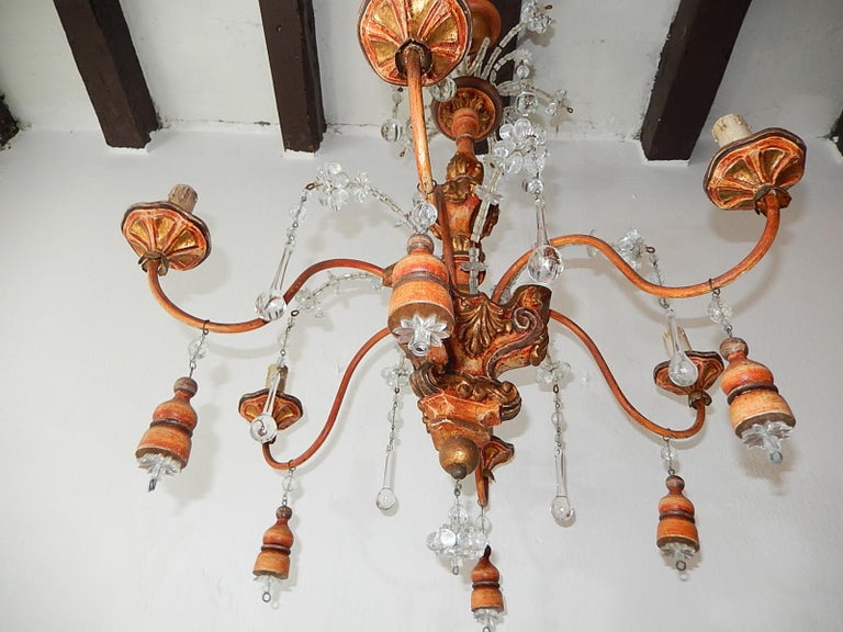 Italian Carved Genovese Wood Tassels Crystal Chandelier, circa 1900 In Good Condition For Sale In Modena (MO), Modena (Mo)