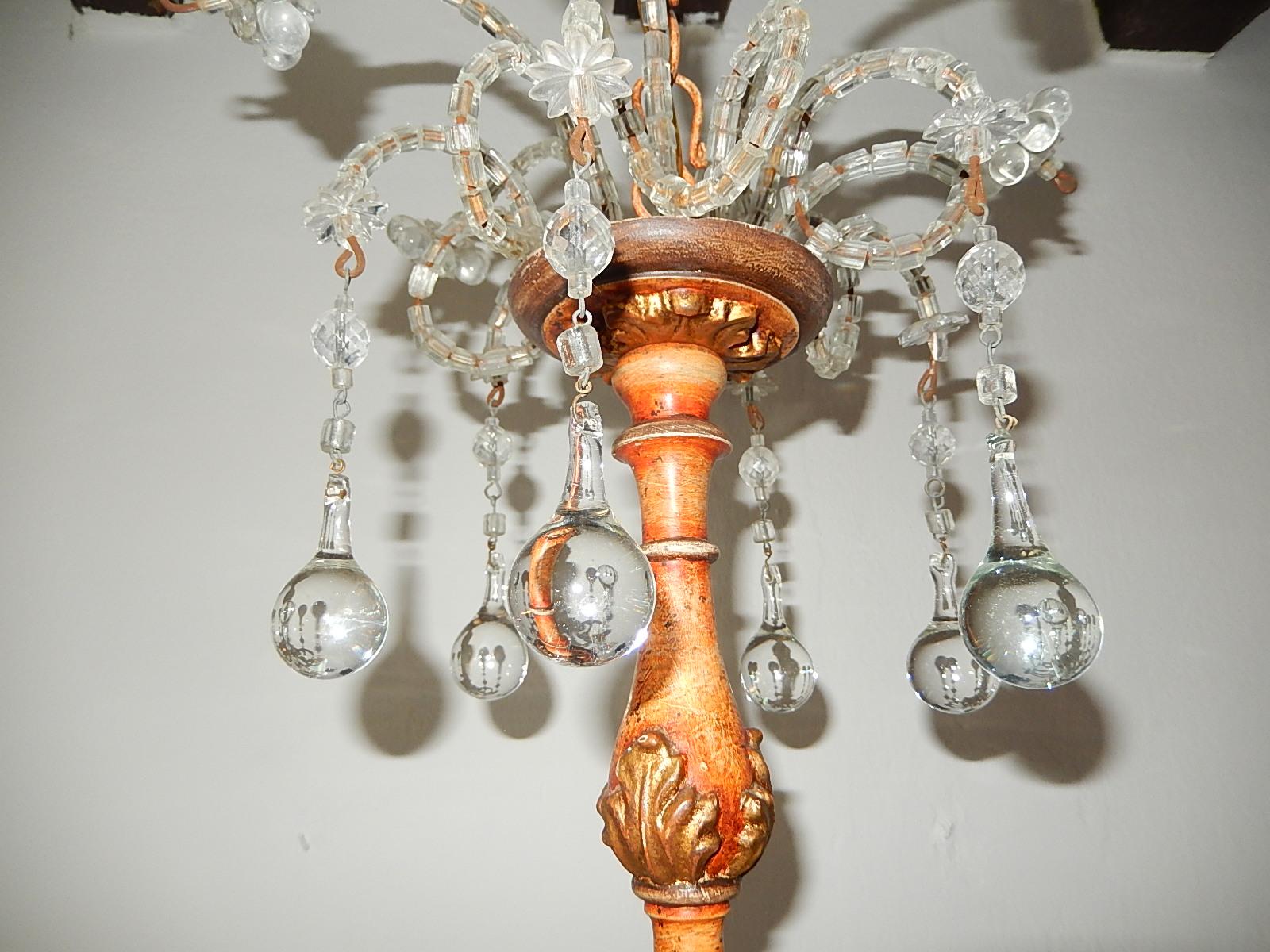 Early 20th Century Italian Carved Genovese Wood Tassels Crystal Chandelier, circa 1900 For Sale