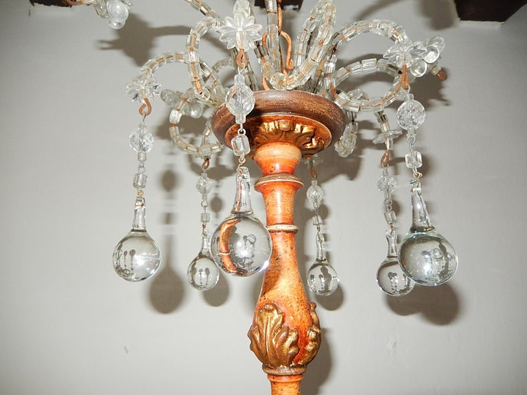Italian Carved Genovese Wood Tassels Crystal Chandelier, circa 1900 For Sale 2