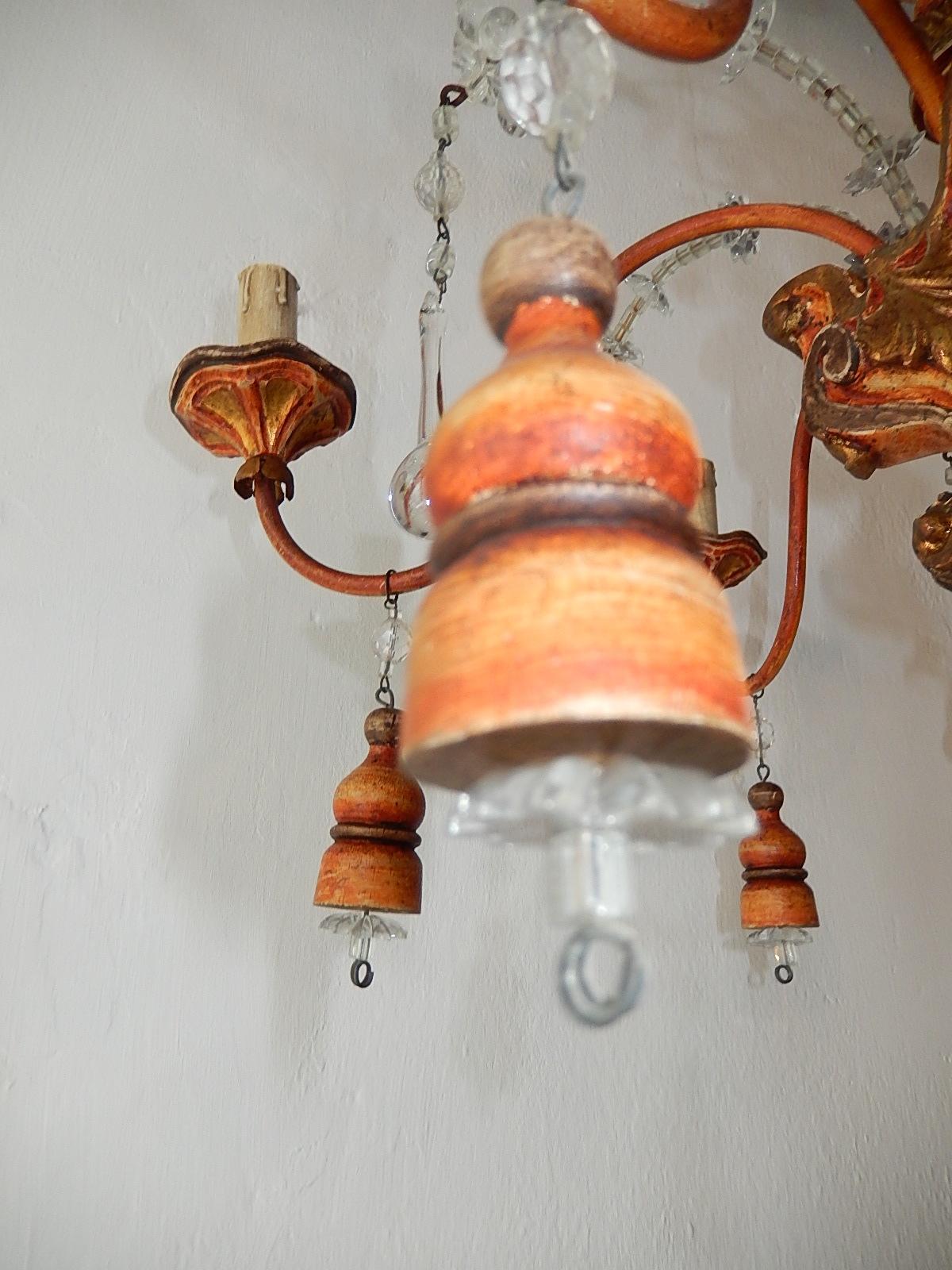 Italian Carved Genovese Wood Tassels Crystal Chandelier, circa 1900 For Sale 3