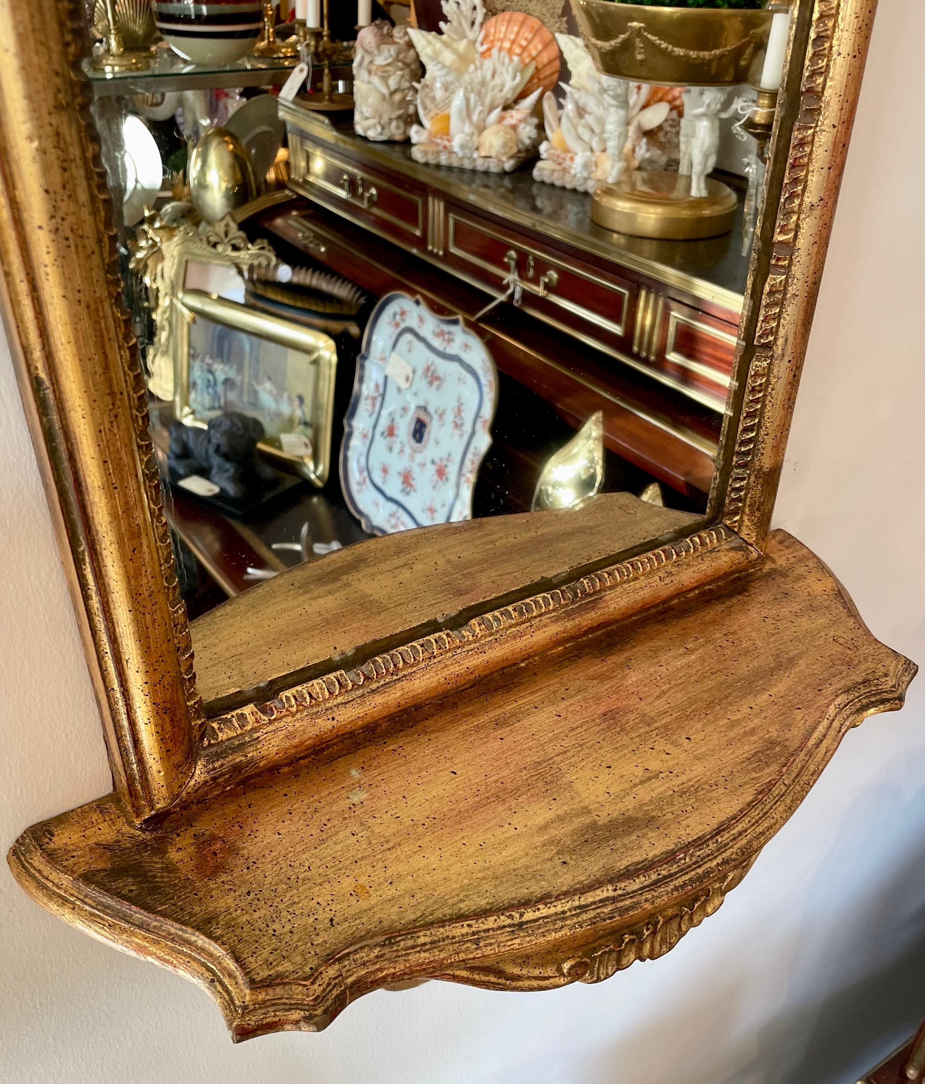 20th Century Italian Carved & Gilded Mirror with Shelf For Sale