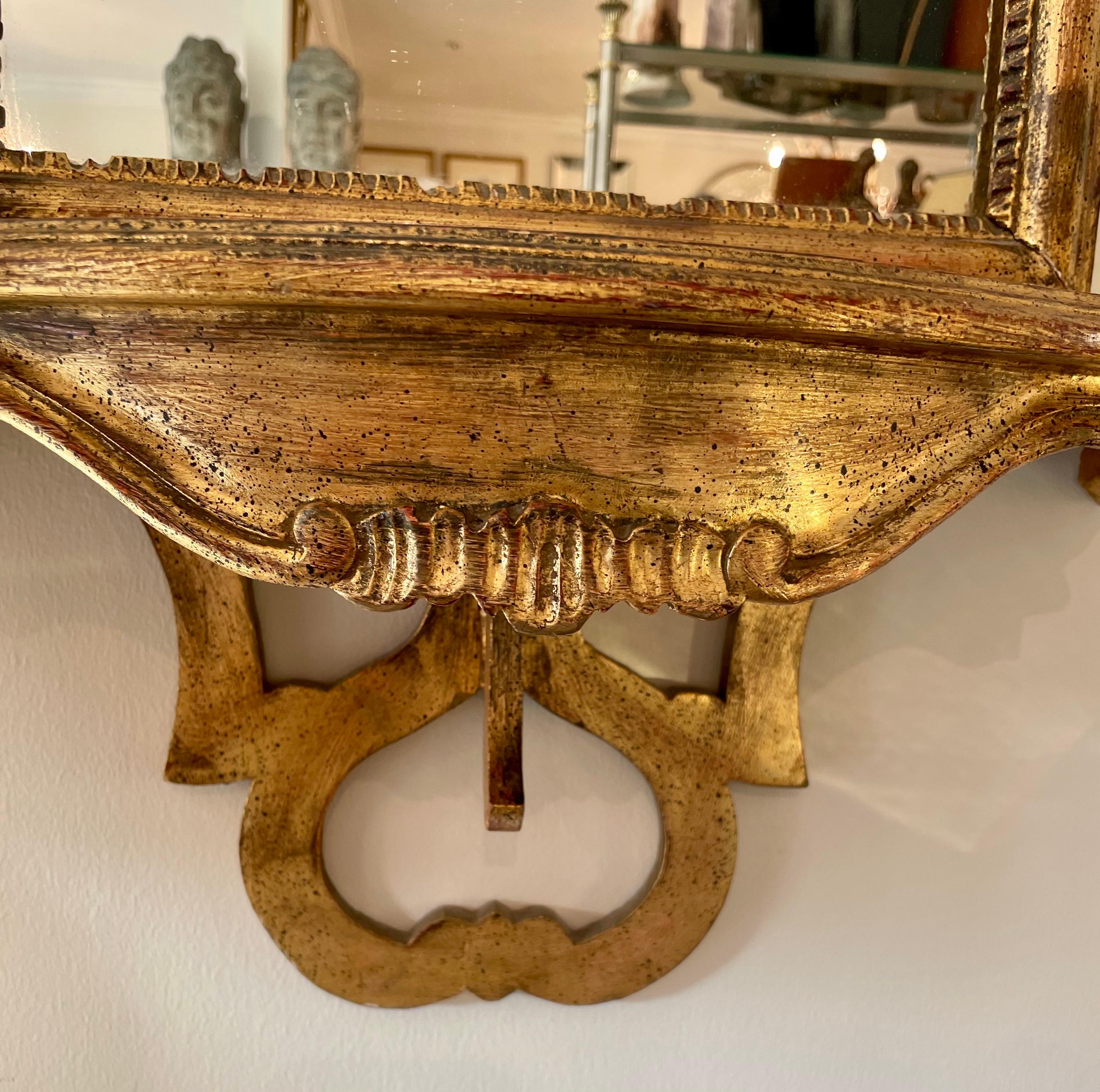Italian Carved & Gilded Mirror with Shelf For Sale 1
