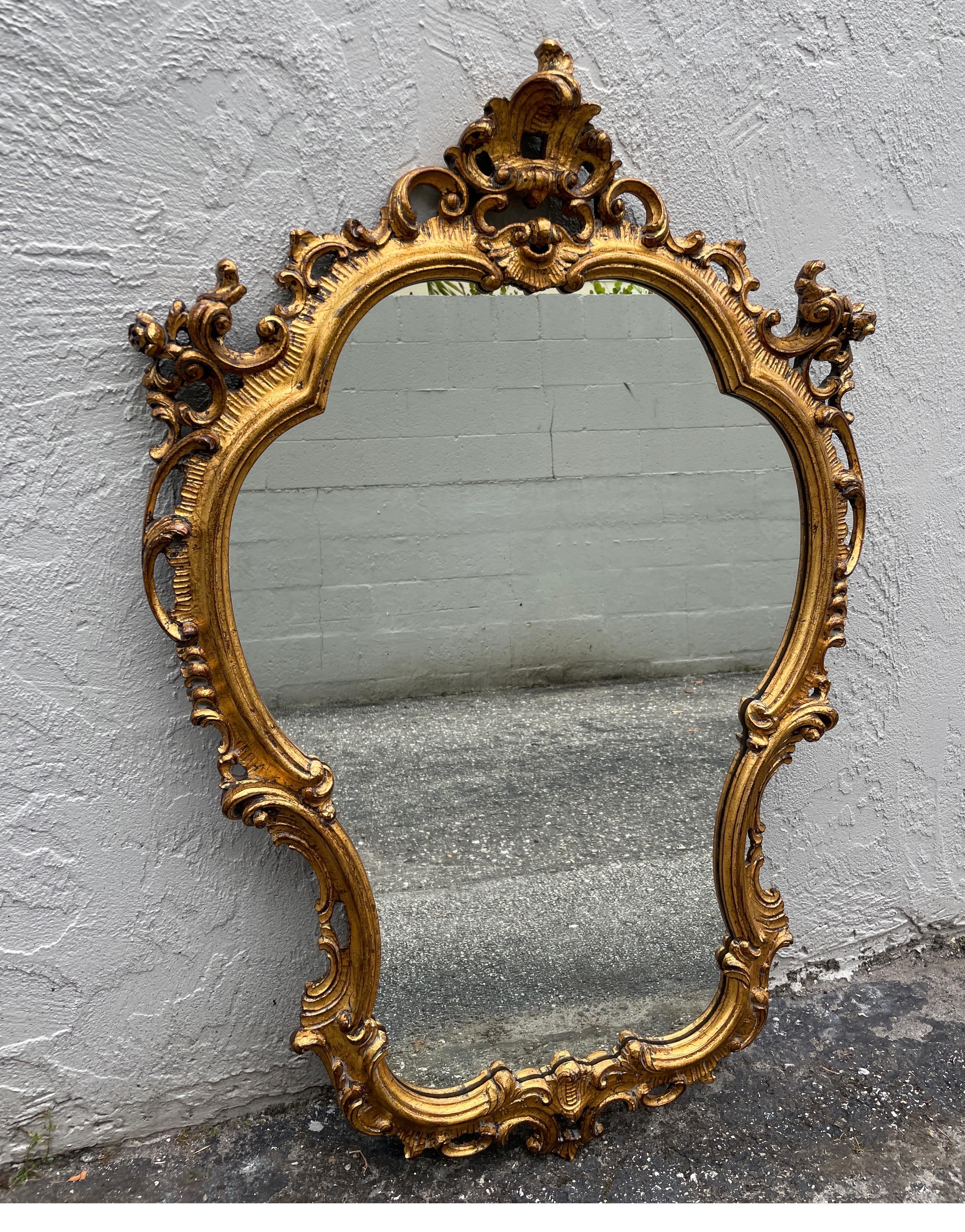 Italian Carved & Gilded Rococo Style Mirror In Good Condition In West Palm Beach, FL