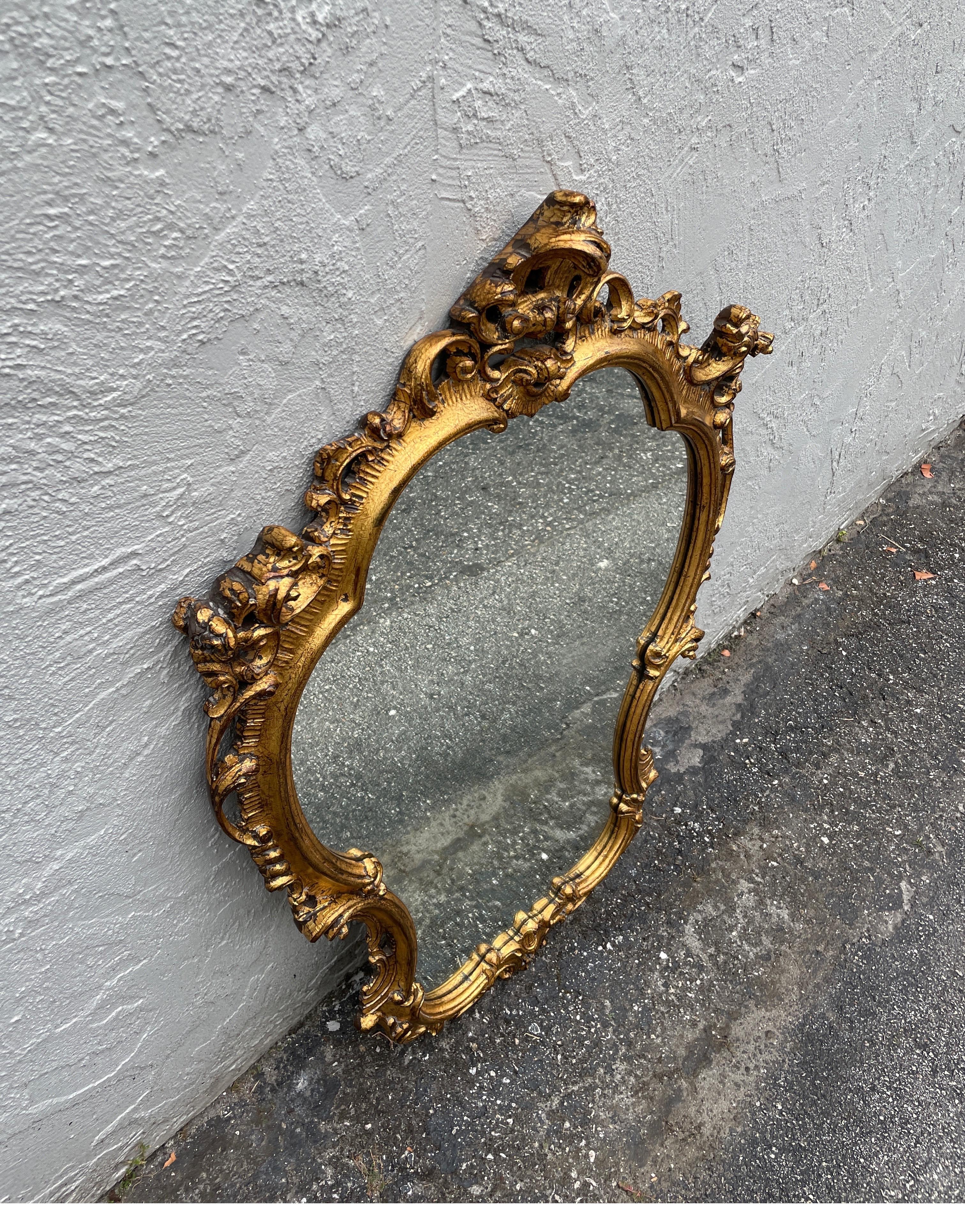 20th Century Italian Carved & Gilded Rococo Style Mirror