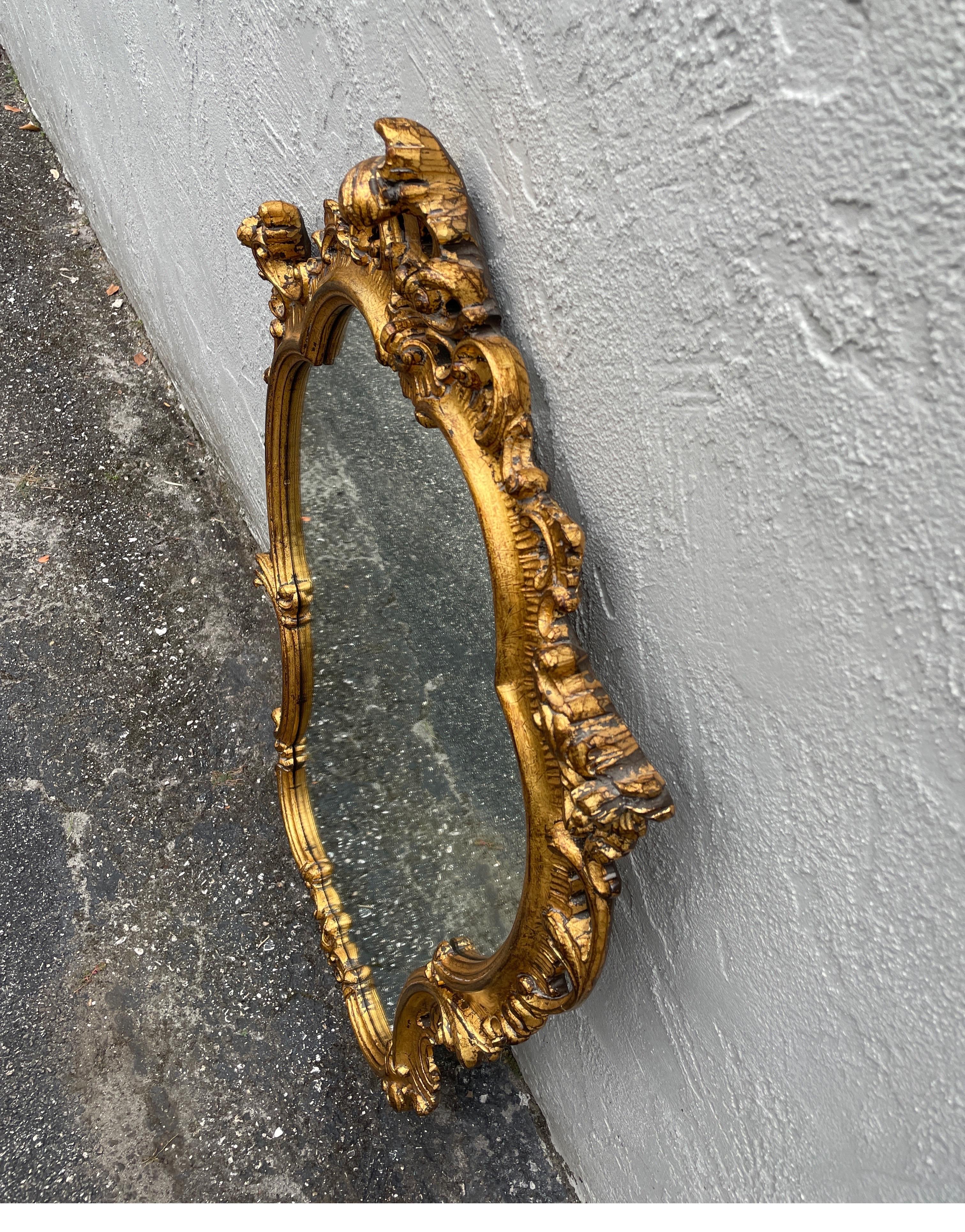 Giltwood Italian Carved & Gilded Rococo Style Mirror