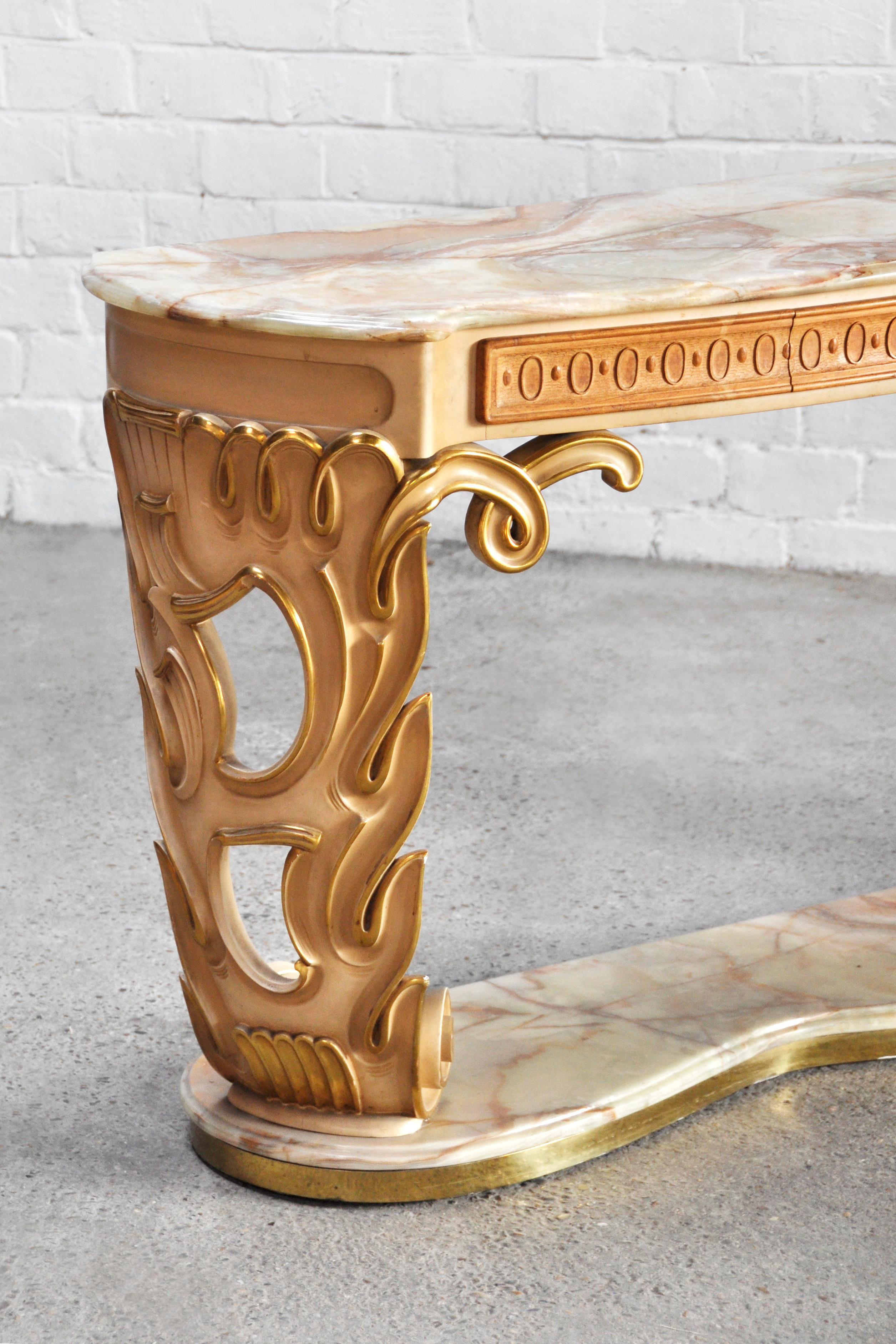 Italian Carved & Gilded Wood Console with Onyx Top, 1940s For Sale 5