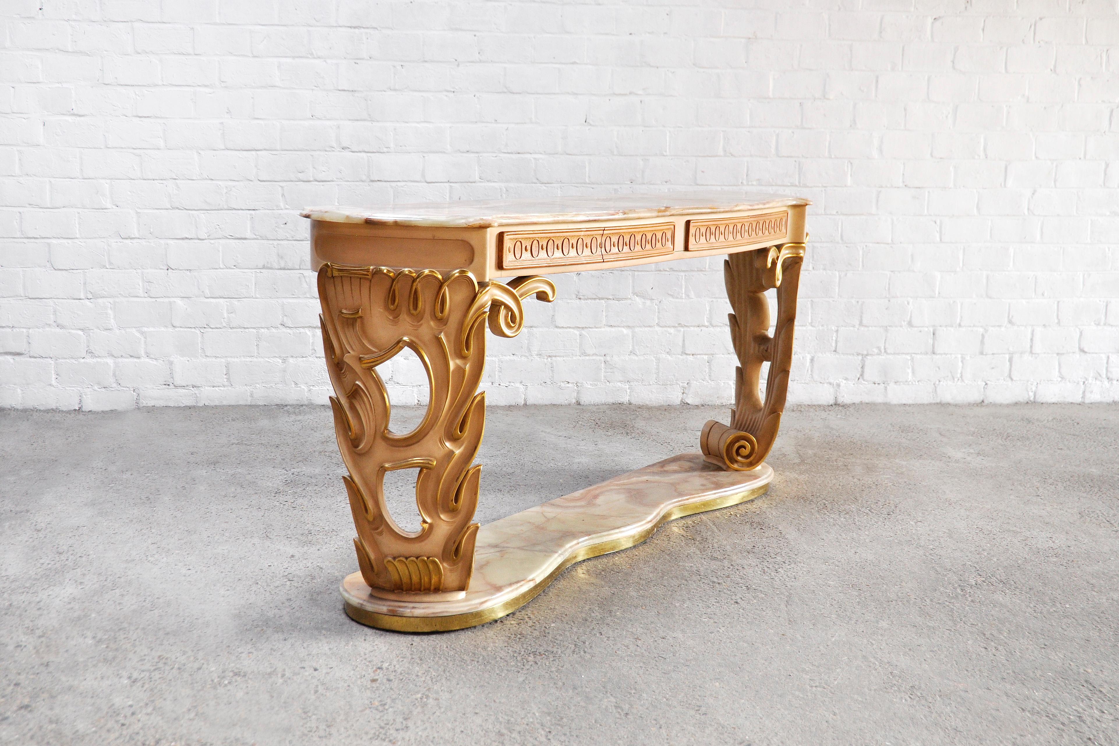 Italian Carved & Gilded Wood Console with Onyx Top, 1940s For Sale 6