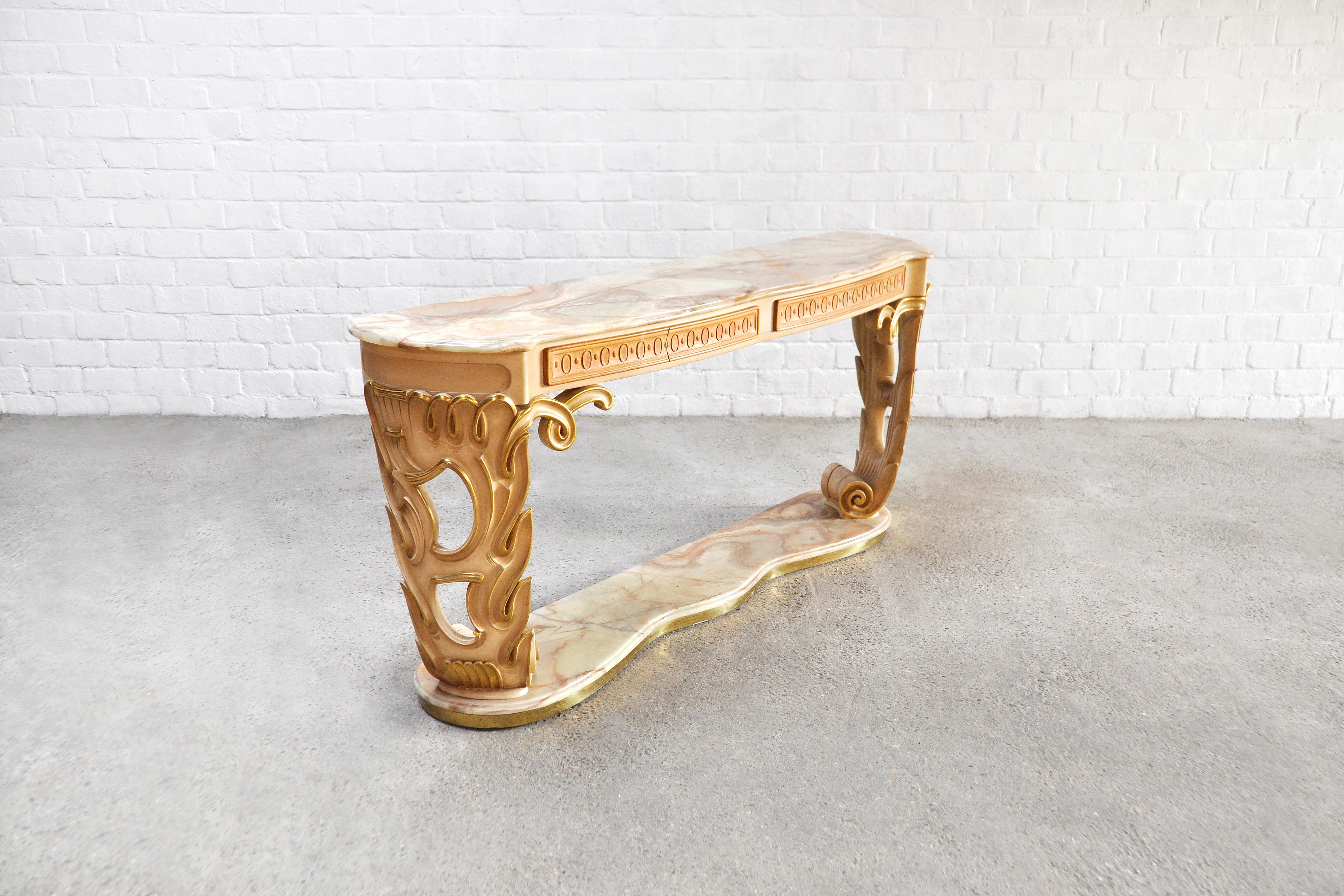 Italian Carved & Gilded Wood Console with Onyx Top, 1940s For Sale 7