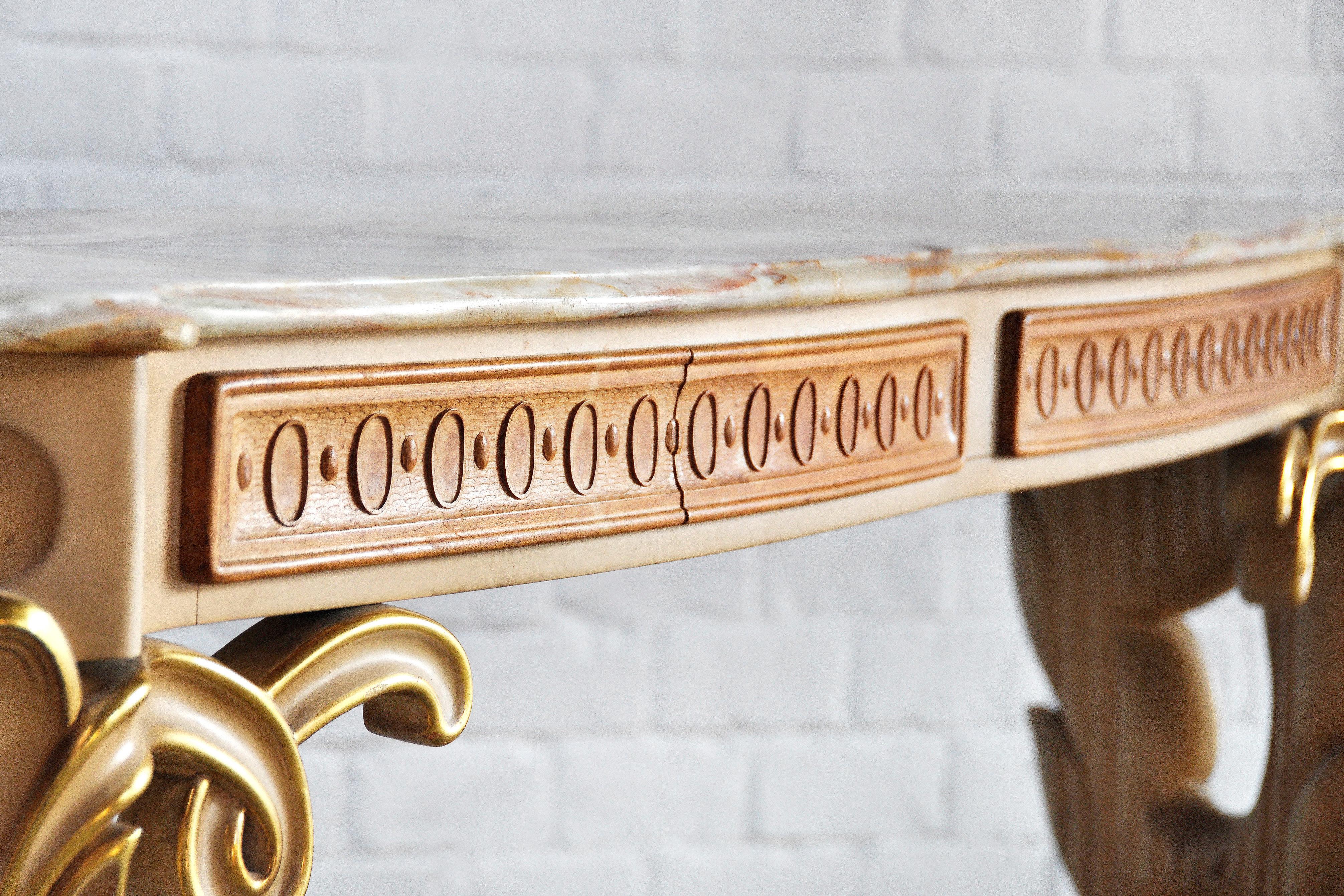 Italian Carved & Gilded Wood Console with Onyx Top, 1940s For Sale 8