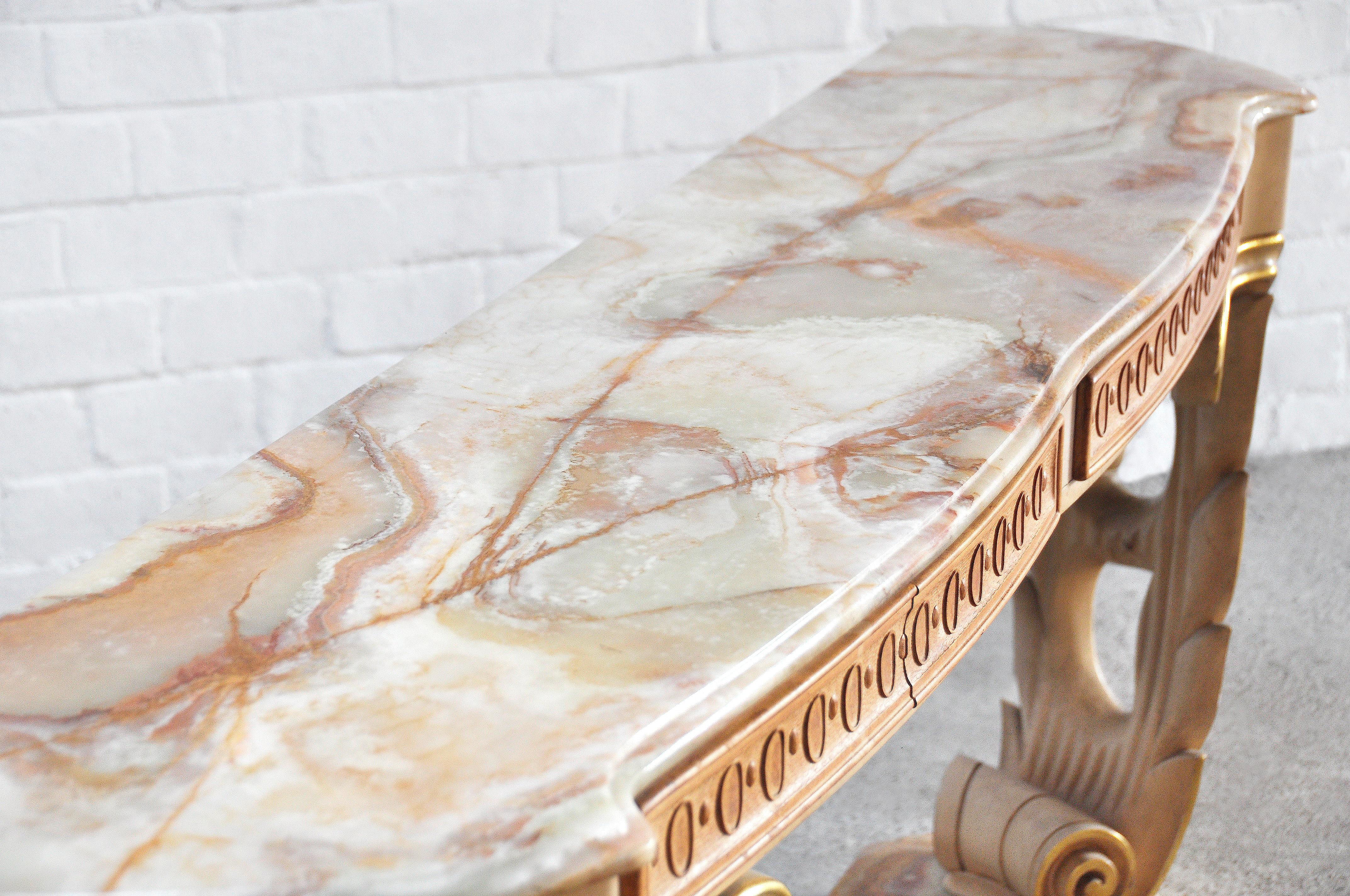 Italian Carved & Gilded Wood Console with Onyx Top, 1940s For Sale 9