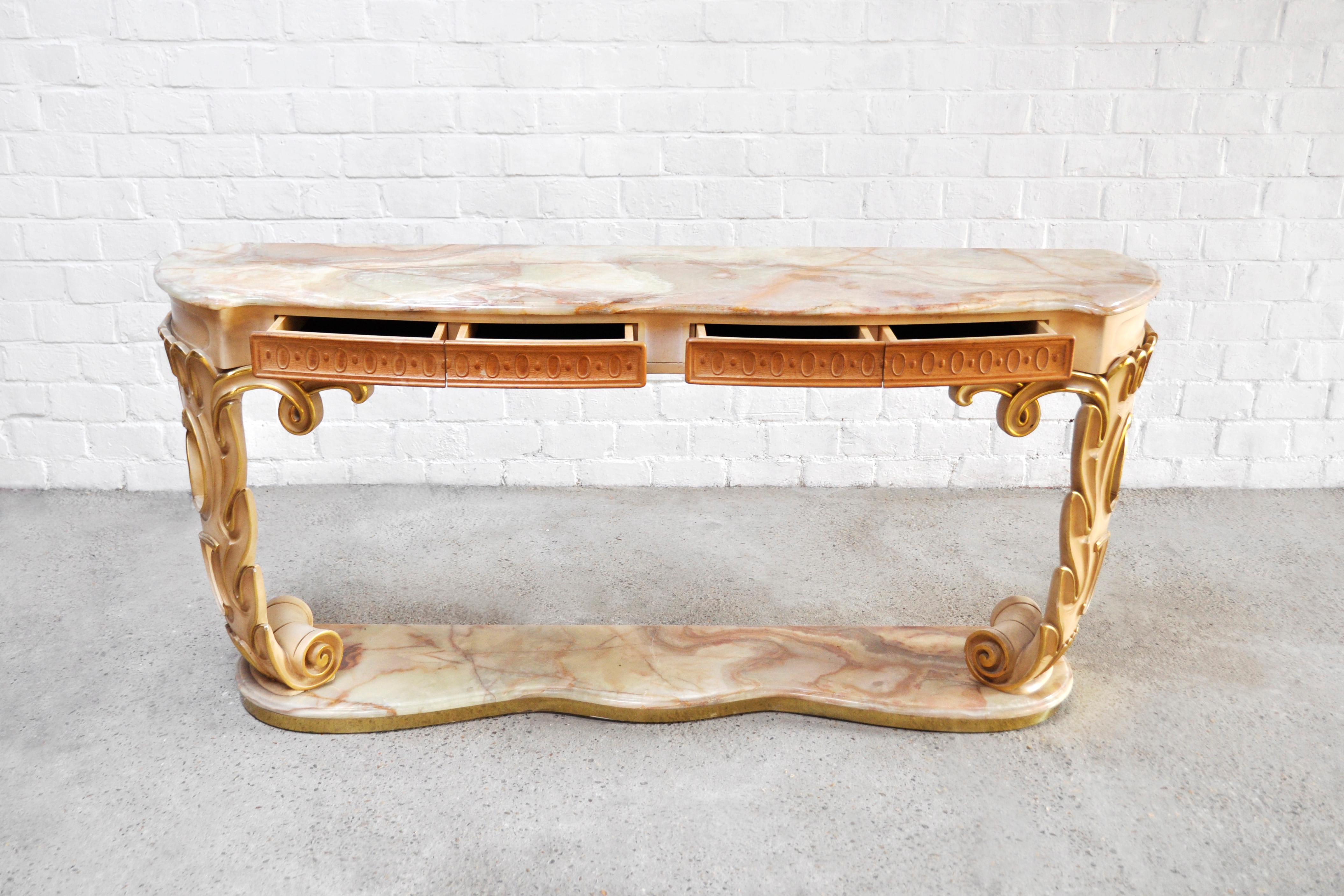 Italian Carved & Gilded Wood Console with Onyx Top, 1940s For Sale 3