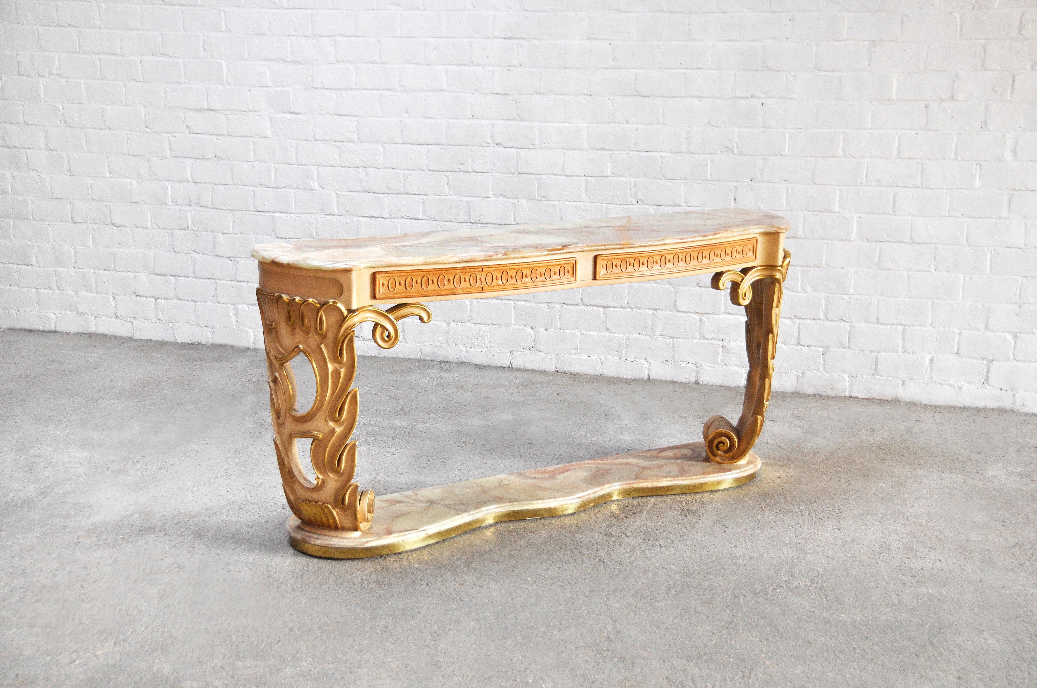 Italian Carved & Gilded Wood Console with Onyx Top, 1940s For Sale 4