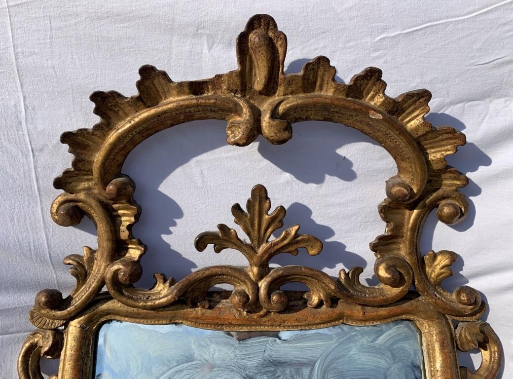 Italian Carved Gilded Wood Mirror, Italy, 18th Century, Rococo Frame Venice For Sale 5