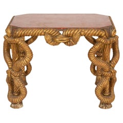 Table d'appoint italienne sculptée en vermeil et porphyre