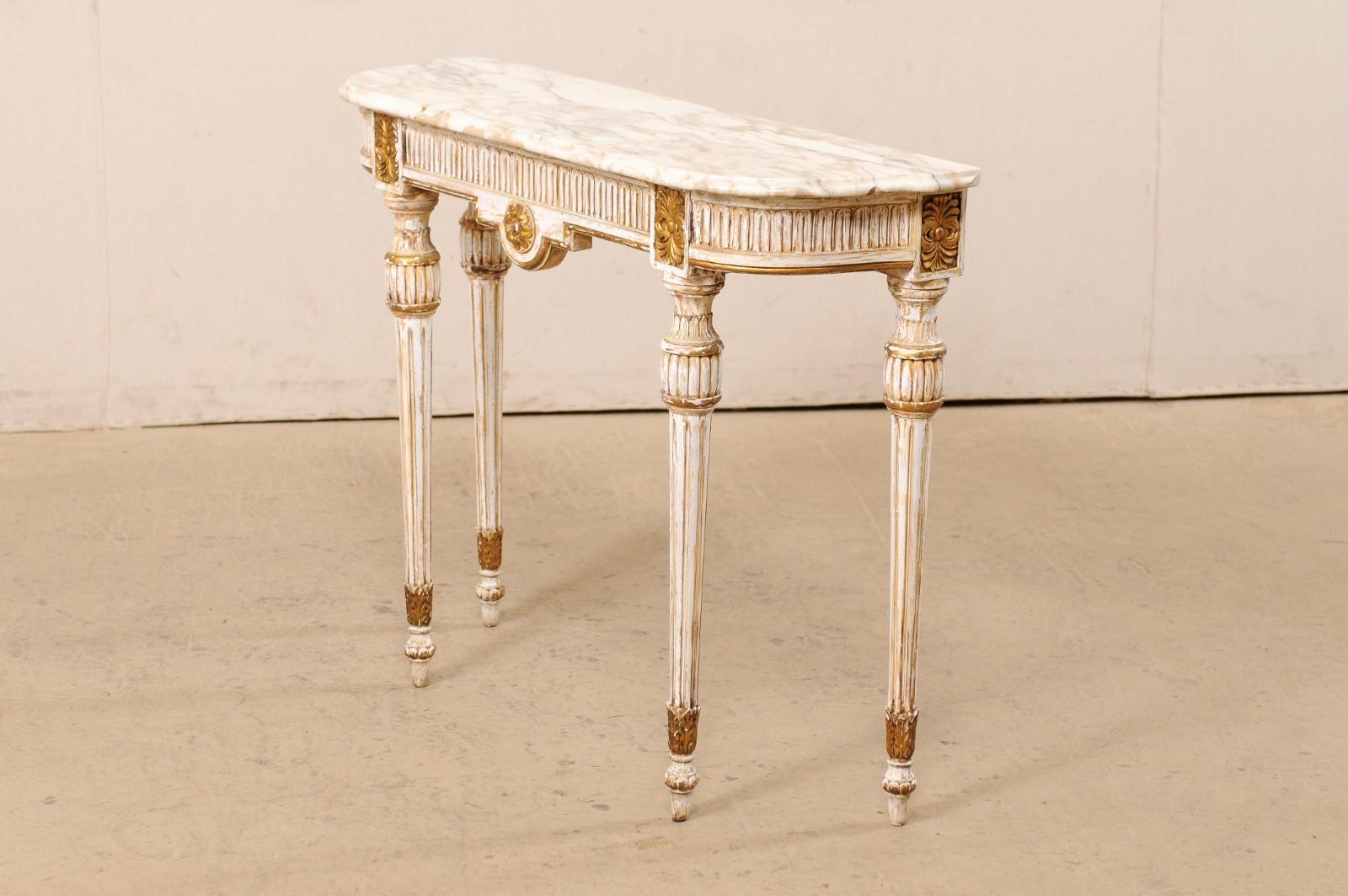 Italian Carved & Gilt Wood Console Table w/ Marble Top, Mid 20th Century 8
