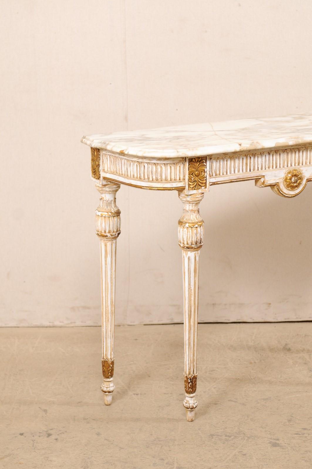 Italian Carved & Gilt Wood Console Table w/ Marble Top, Mid 20th Century 1