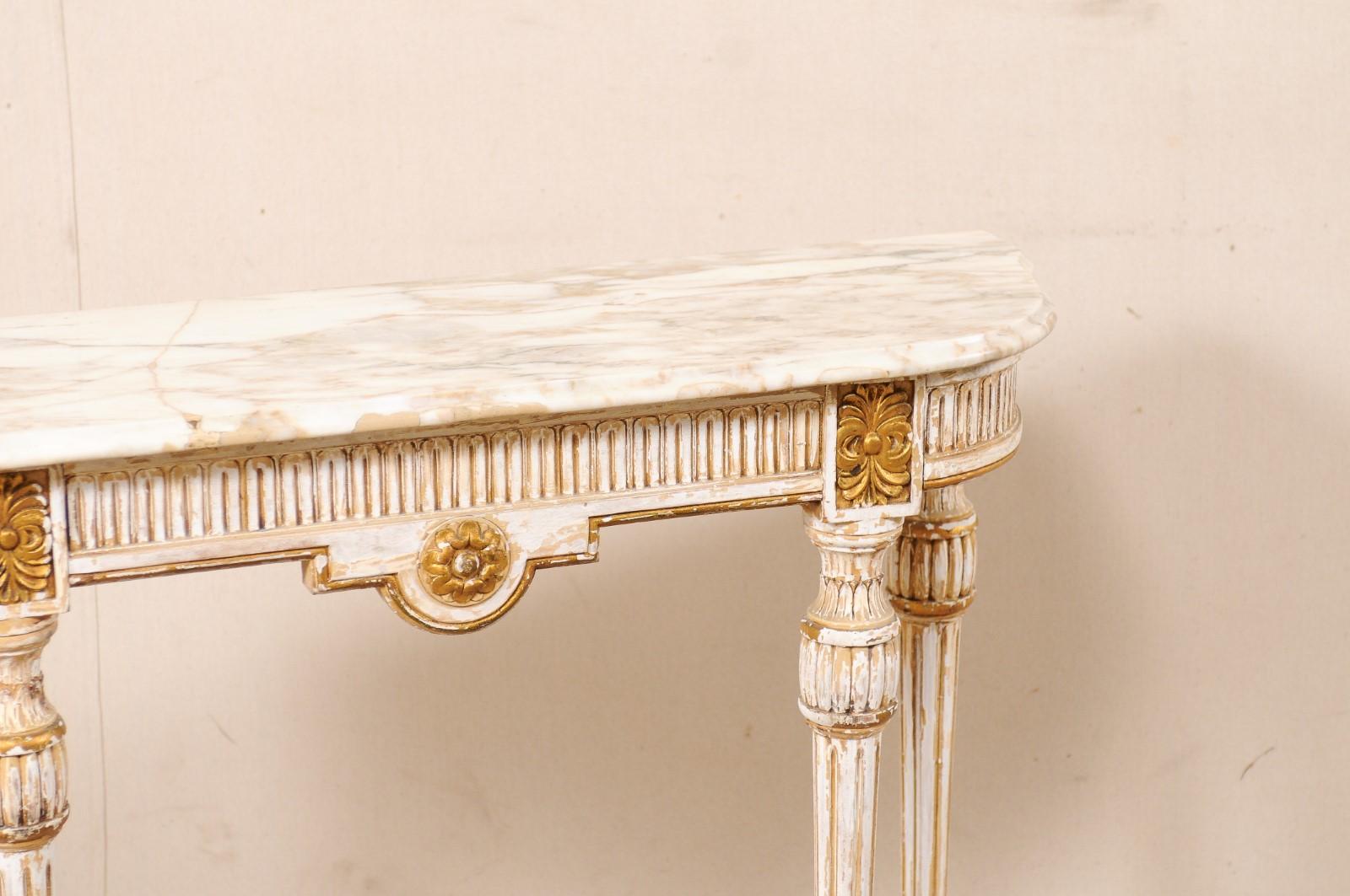 Italian Carved & Gilt Wood Console Table w/ Marble Top, Mid 20th Century 2