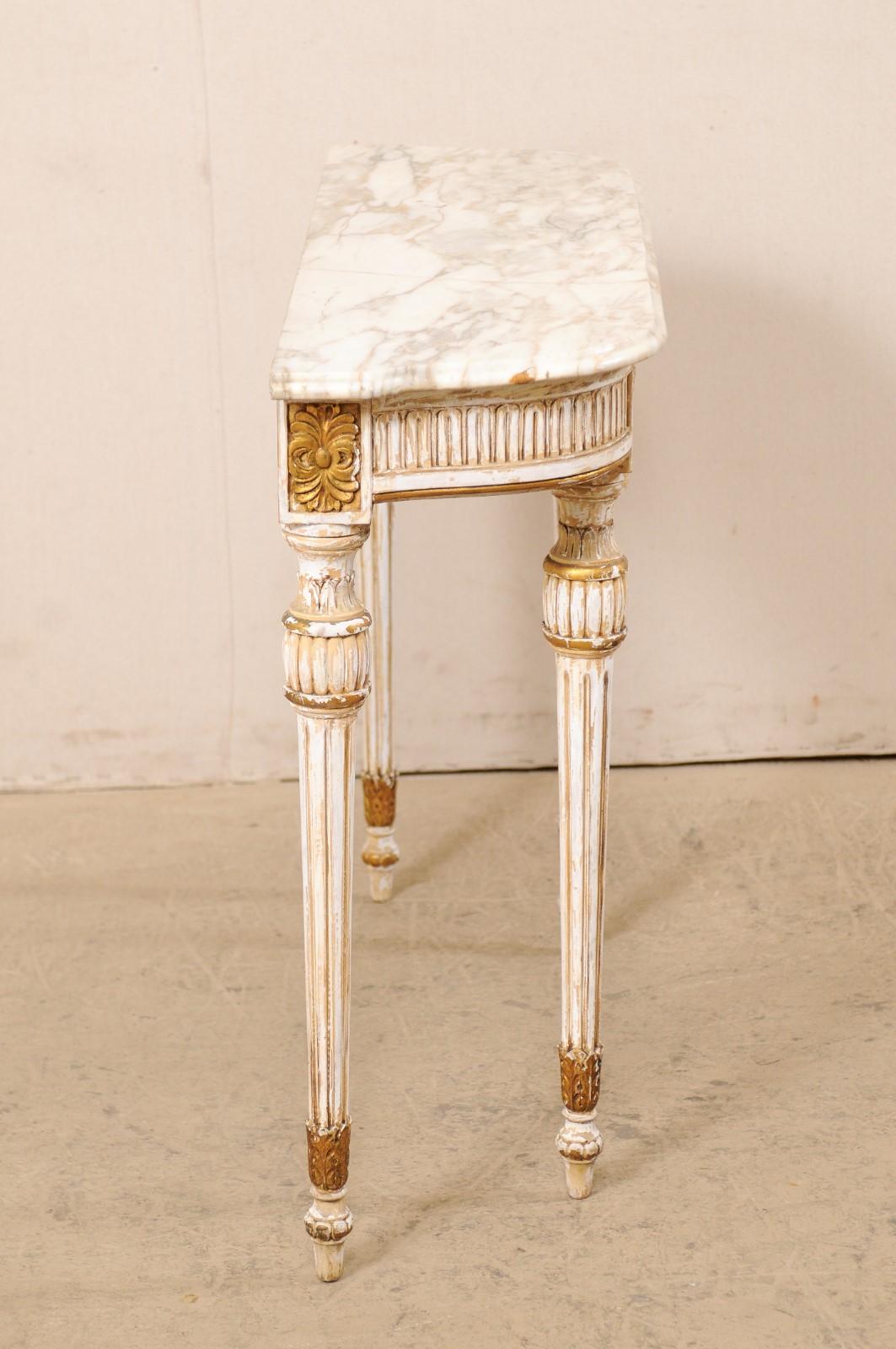 Italian Carved & Gilt Wood Console Table w/ Marble Top, Mid 20th Century 3