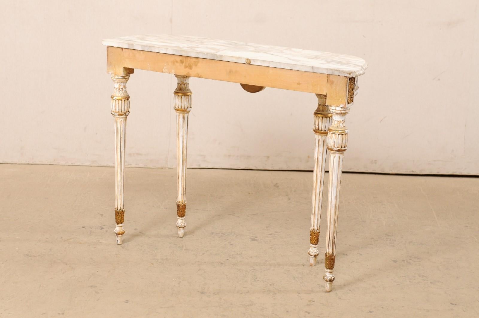 Italian Carved & Gilt Wood Console Table w/ Marble Top, Mid 20th Century 5
