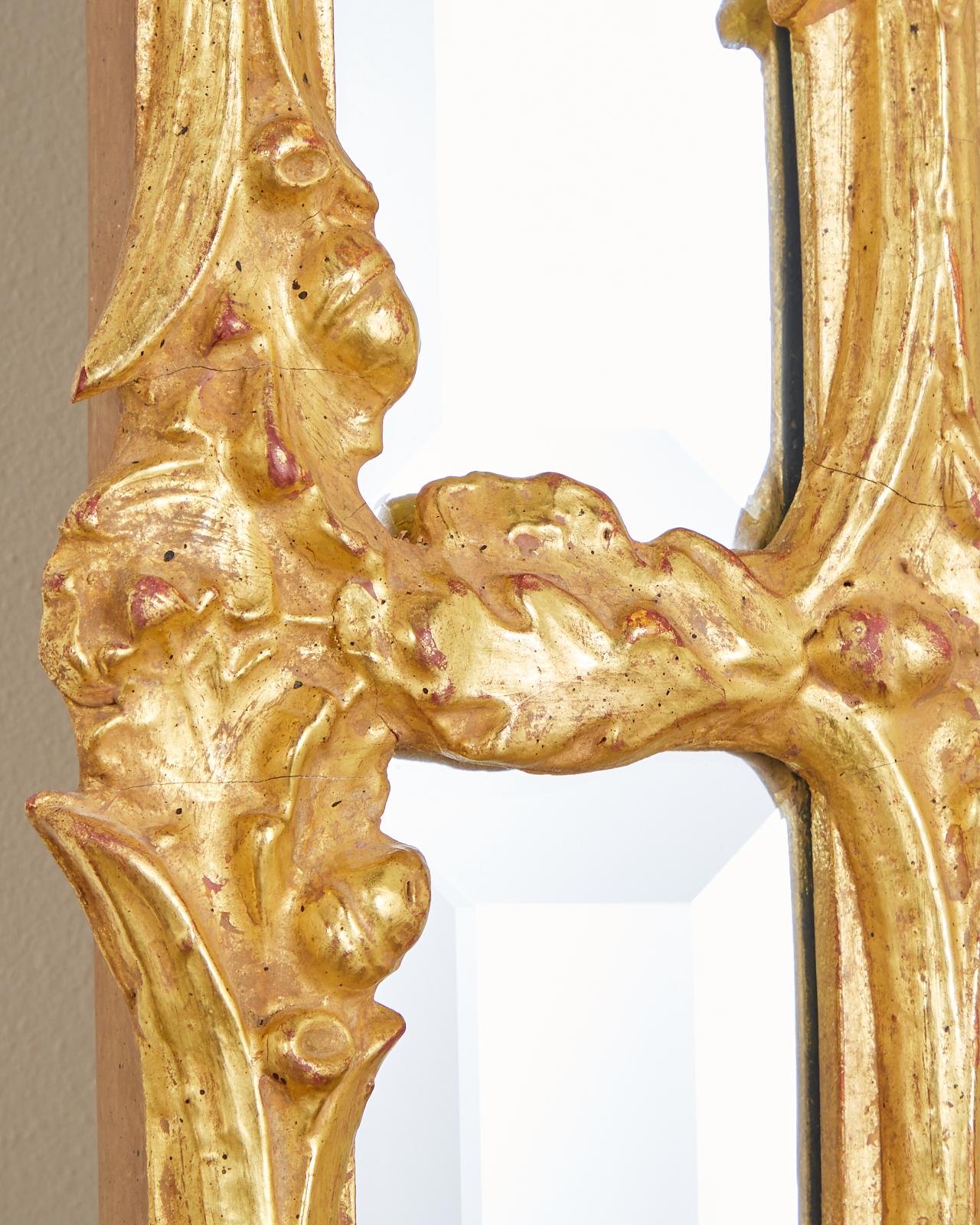 Italian Carved Gilt Wood Faux Bois Cushion Mirror  9