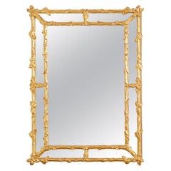 Vintage Italian Carved Gilt Wood Faux Bois Cushion Mirror