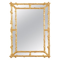 Italian Carved Gilt Wood Faux Bois Cushion Mirror 