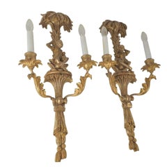 Italian Carved Gilt Wood Monkey Wall Sconces, A Pair