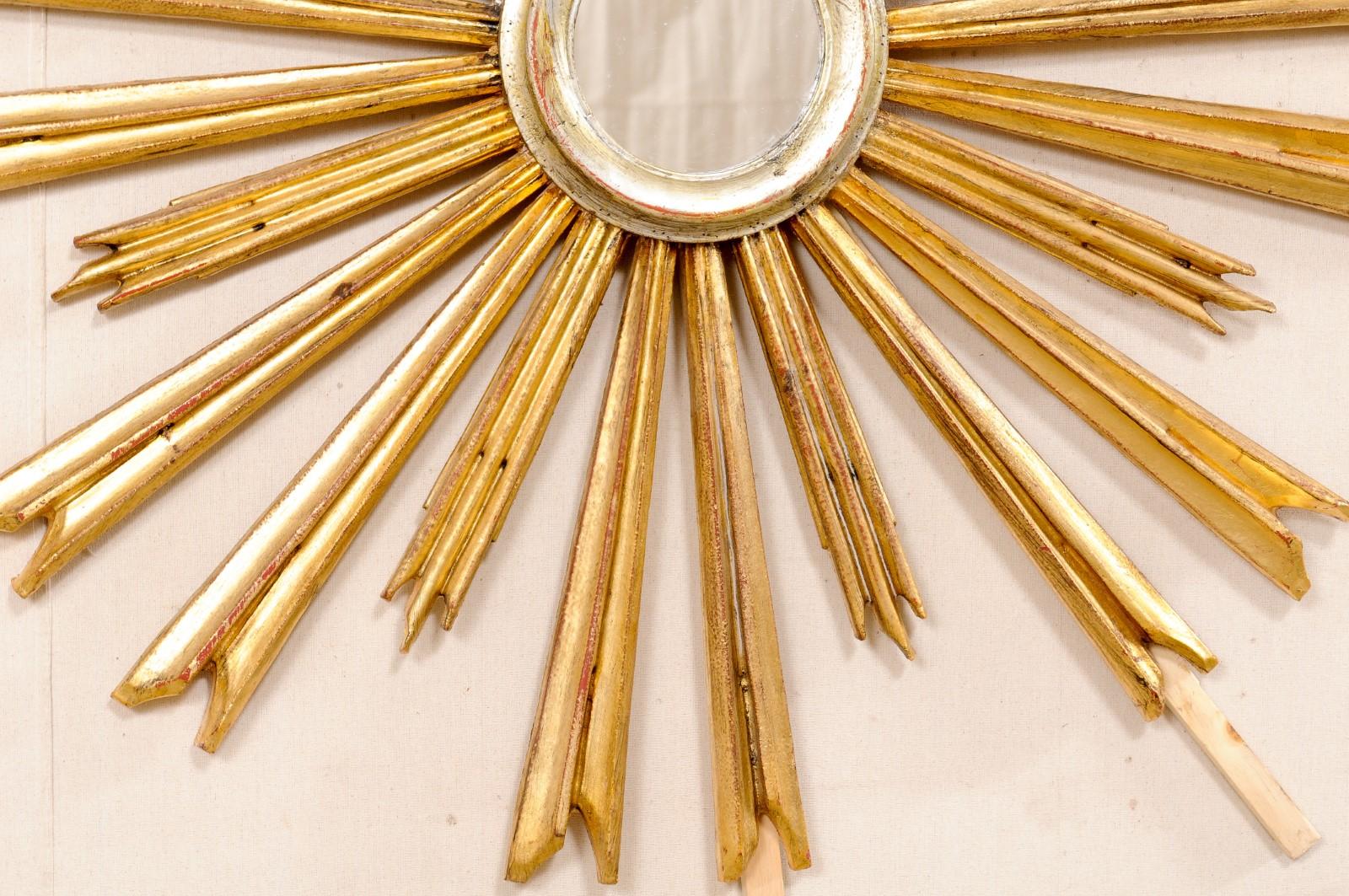 20th Century Italian Carved & Gilt Wood Starburst Wall Decoration with Mirror Center