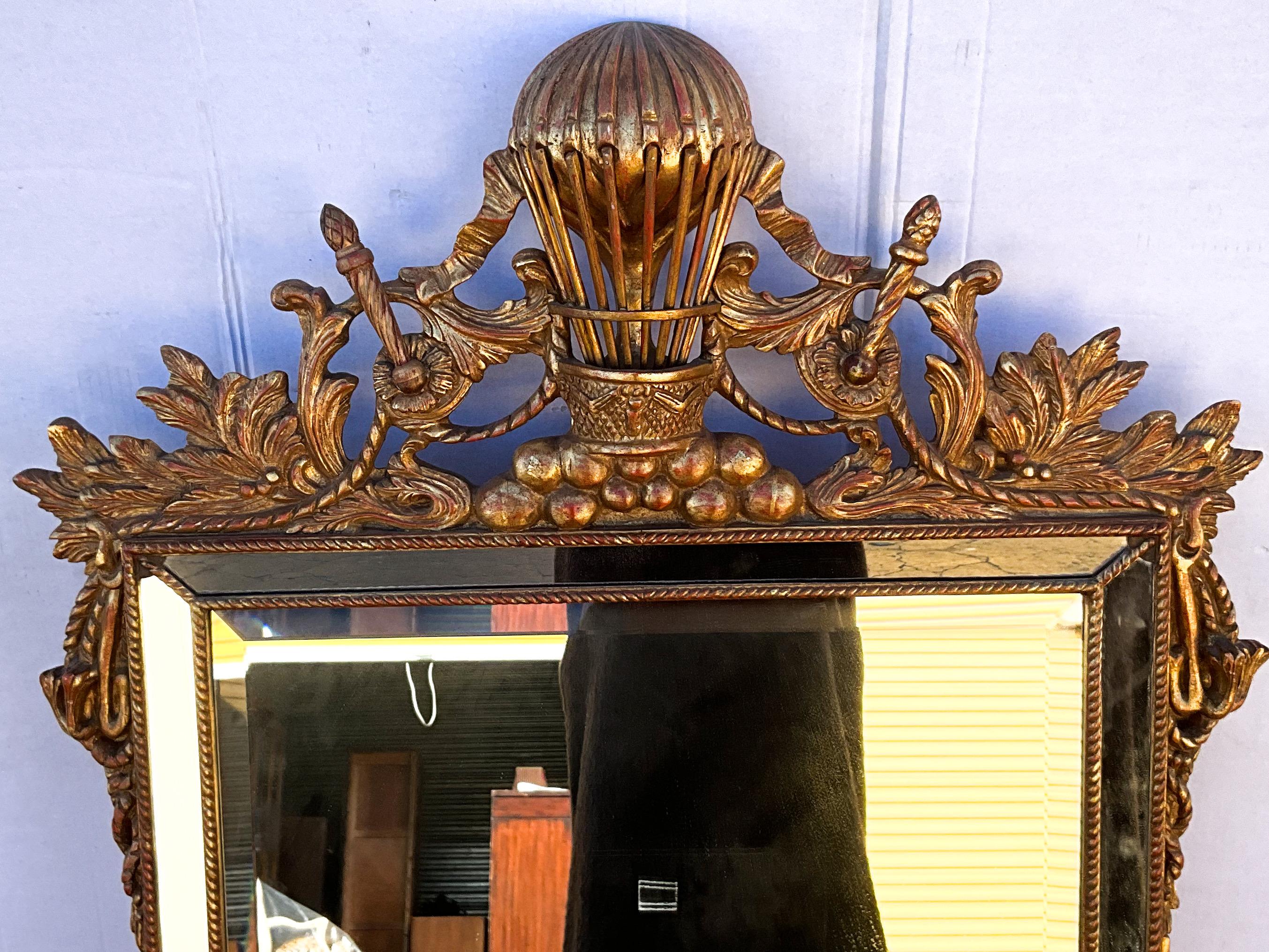 Italian Carved Giltwood Balloon Form French Empire Inspired Wall Mirror In Good Condition For Sale In Kennesaw, GA