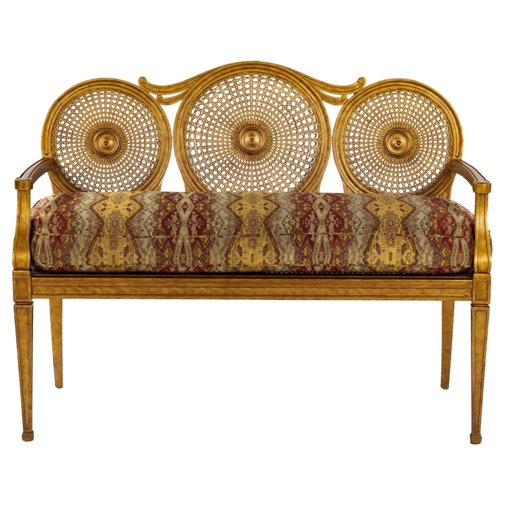 Italian Carved Giltwood Caned Settee With French Styling - Down Cushion