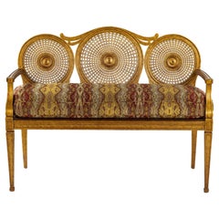 Italian Carved Giltwood Caned Settee With French Styling - Down Cushion