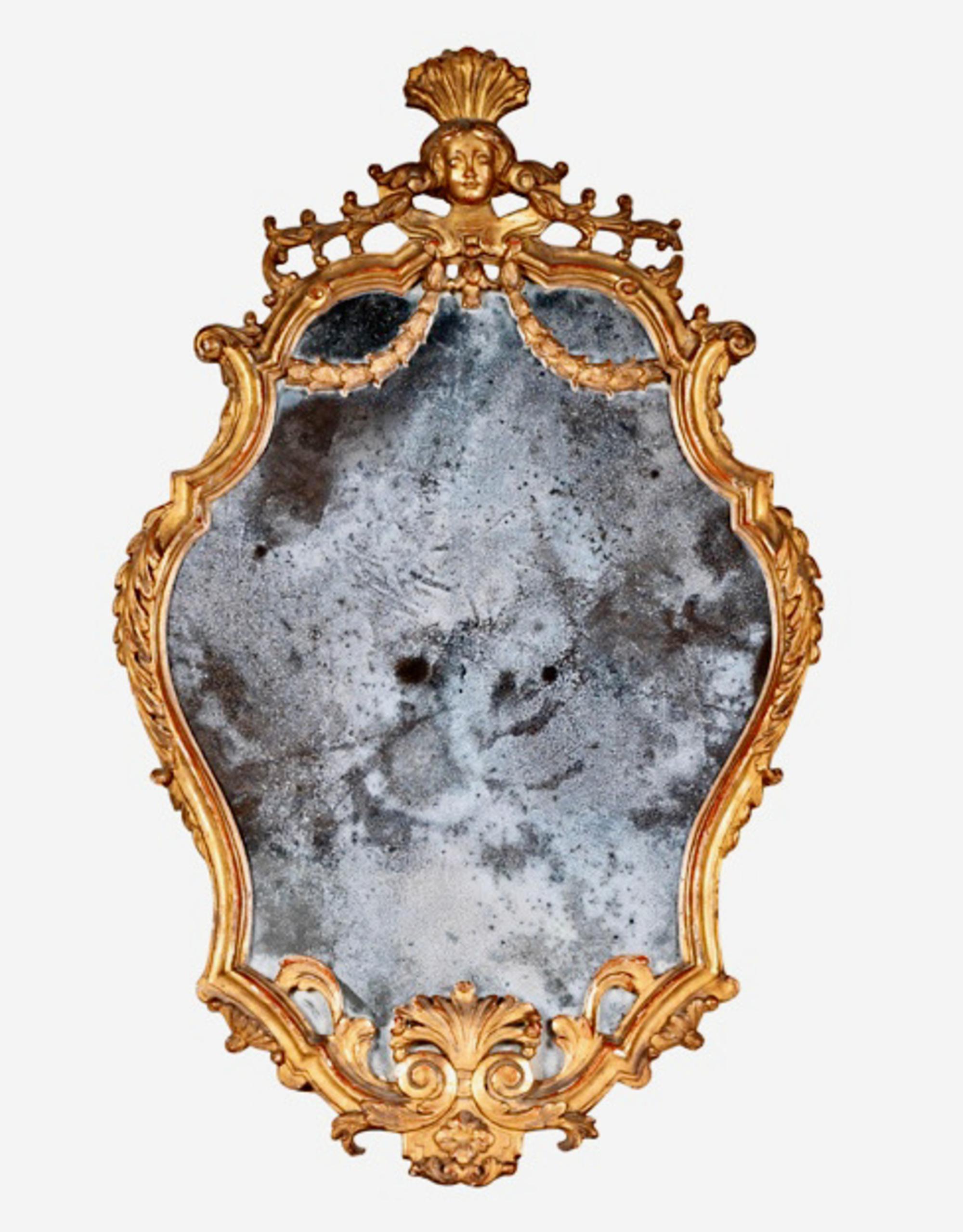 Specchio a cartiglio in legno dorato intagliato, 1770-1790 ca. in vendita 4