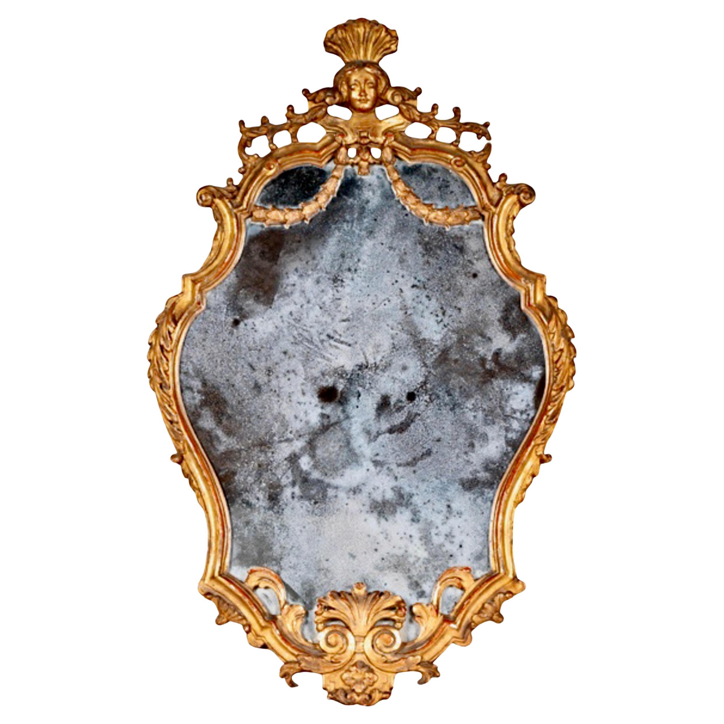 Italian Carved Giltwood Cartouche Mirror, c. 1770-1790