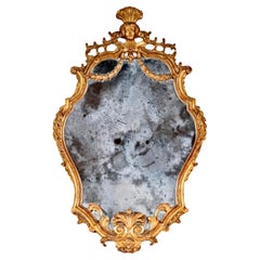 Italian Carved Giltwood Cartouche Mirror, c. 1770-1790