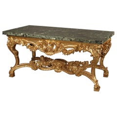 Italienischer Tisch aus geschnitztem Giltwood mit einer Platte aus Verde Antico-Marmor, um 1860